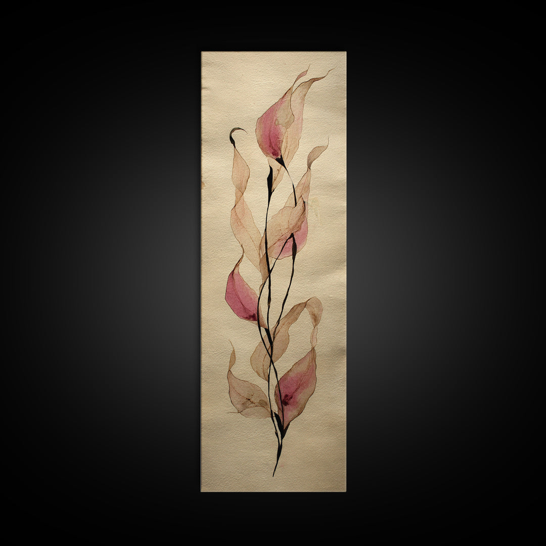 Minimal Botanical Ink Drawing on Handmade Paper Canvas Print, Art, Art Deco, Living Room Decor, Fine Art, Printable Art, ART-1x3-41