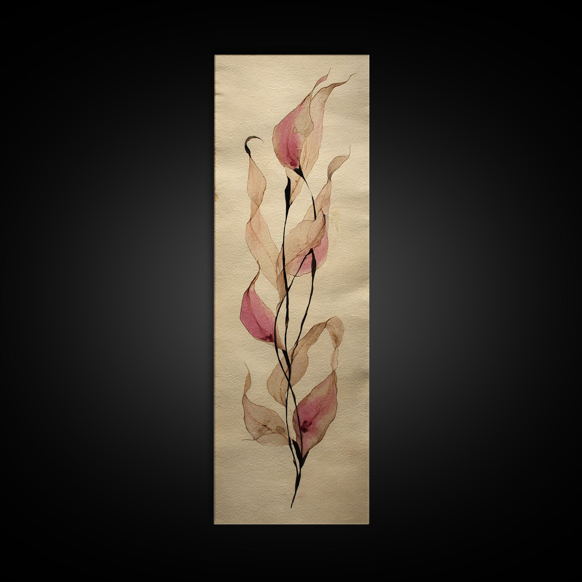 Minimal Botanical Ink Drawing on Handmade Paper Canvas Print, Art, Art Deco, Living Room Decor, Fine Art, Printable Art, ART-1x3-41