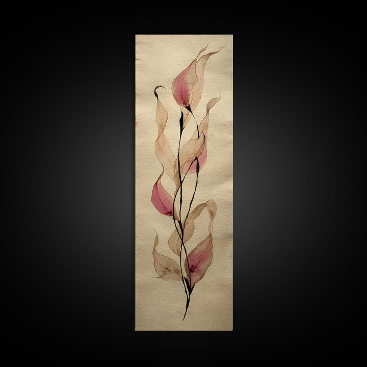 Minimal Botanical Ink Drawing on Handmade Paper Canvas Print, Art, Art Deco, Living Room Decor, Fine Art, Printable Art, ART-1x3-41