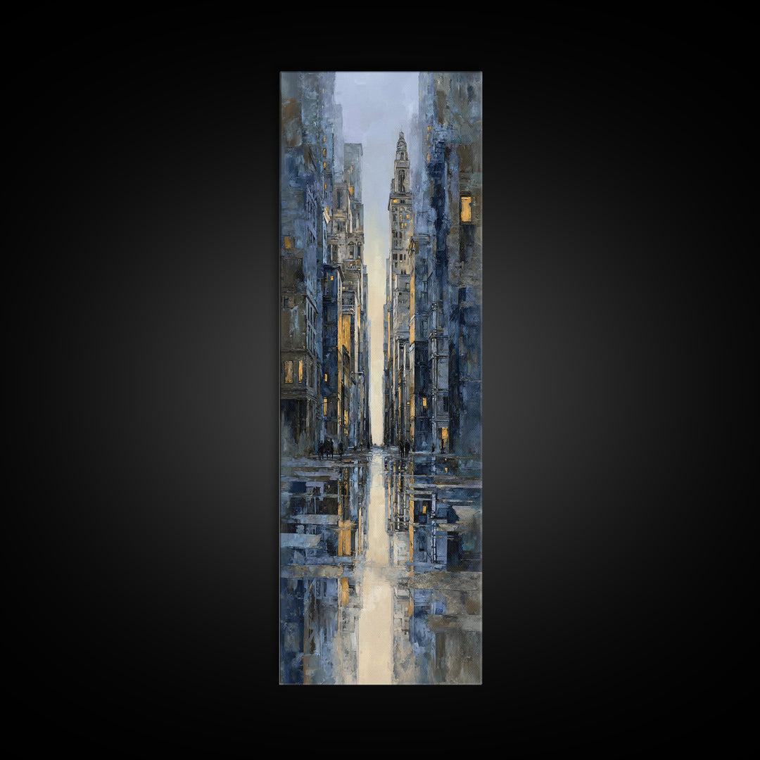 Moody City Scene Reflected Framed Canvas Print, Art, Prints Wall Art, Living Room Decor, Fine Art, Fine Art Print, ART-1x3-46