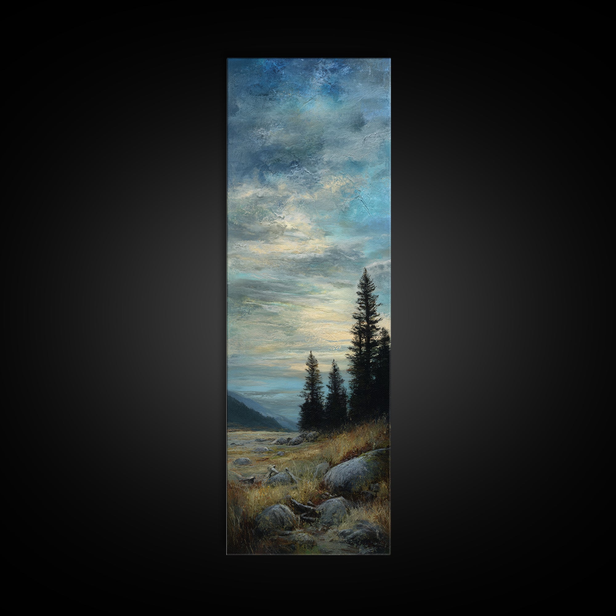 Quiet Mountain Scene Canvas Print, Art, Black Art, Living Room Decor, Fine Art, Wall Decor, Neutral Decor, Modern Decor, ART-1x3-5