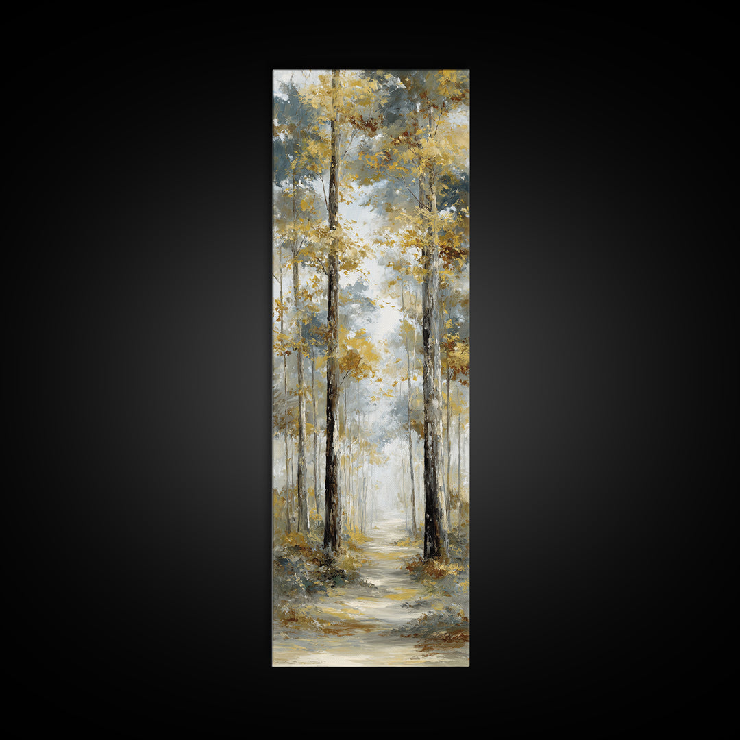 Woodland Path with Golden Autumn Atmosphere Canvas Print, Art, Living Room Decor, Fine Art, Art Nouveau, Framed Wall Art, ART-1x3-59