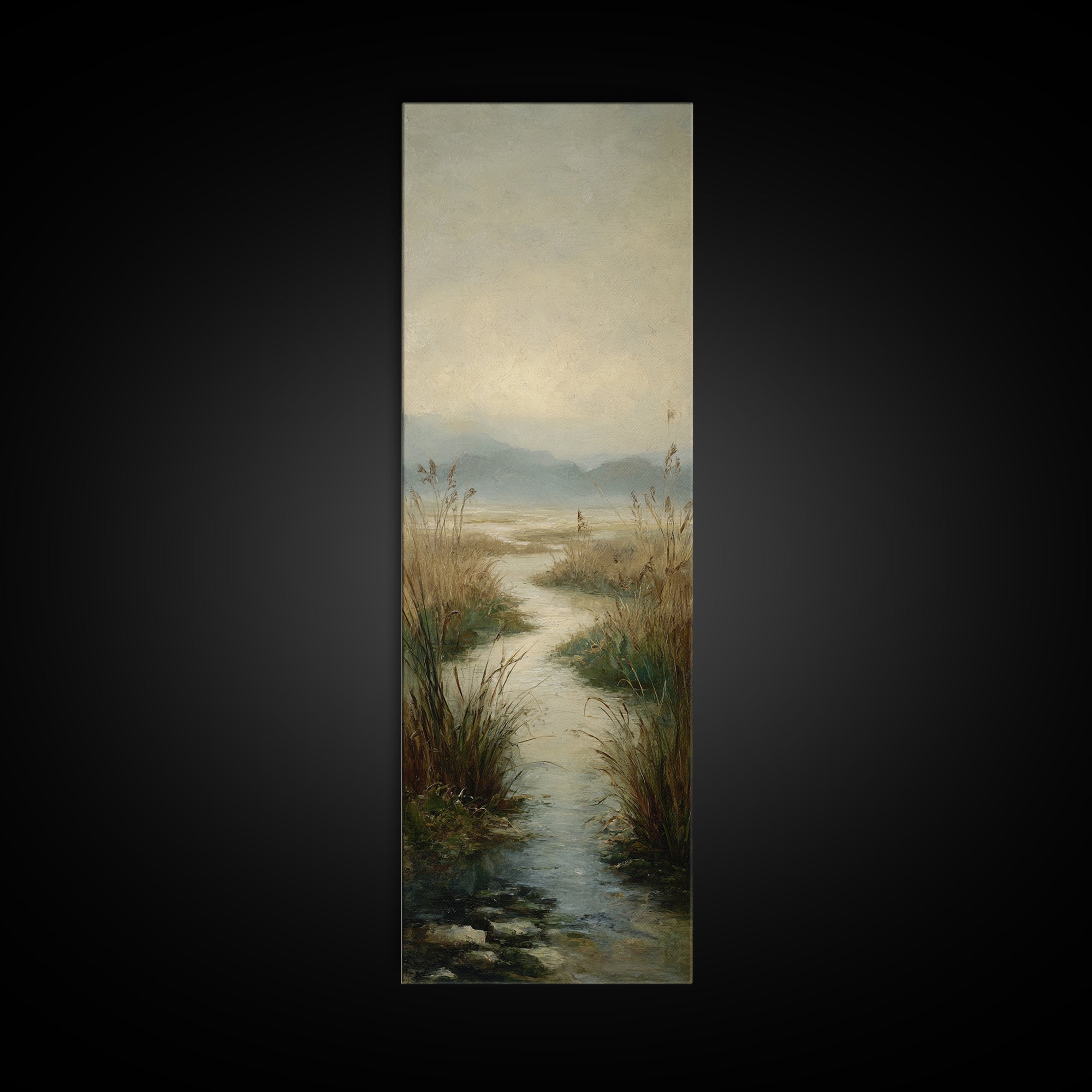 Classic Landscape with Winding River and Atmospheric Canvas Print, Art, Art Commission, Living Room Decor, Fine Art, ART-1x3-63