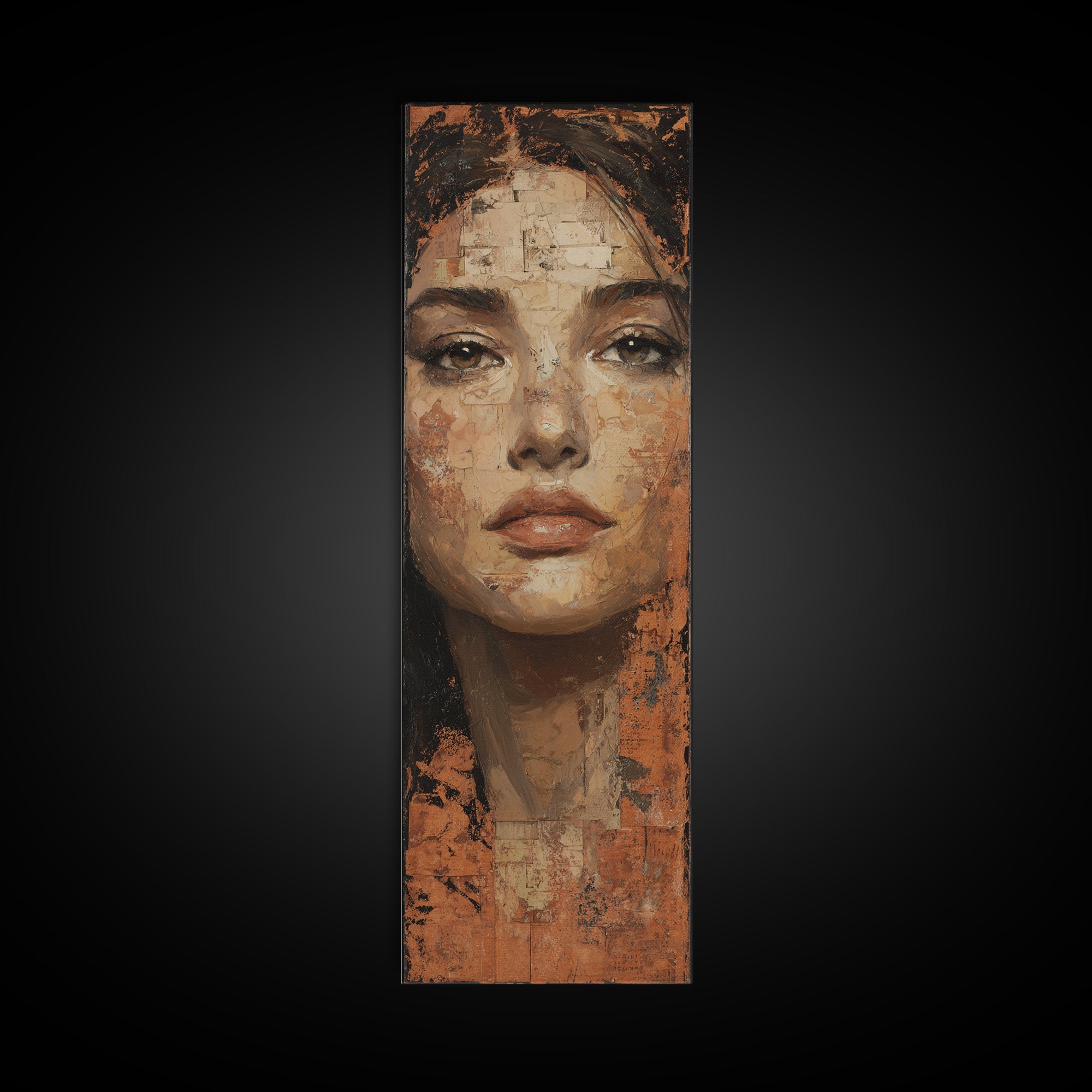 Expressive Portrait with Dramatic Light and Textured Framed Canvas Print, Art, Living Room Decor, Fine Art, Art Nouveau, ART-1x3-64