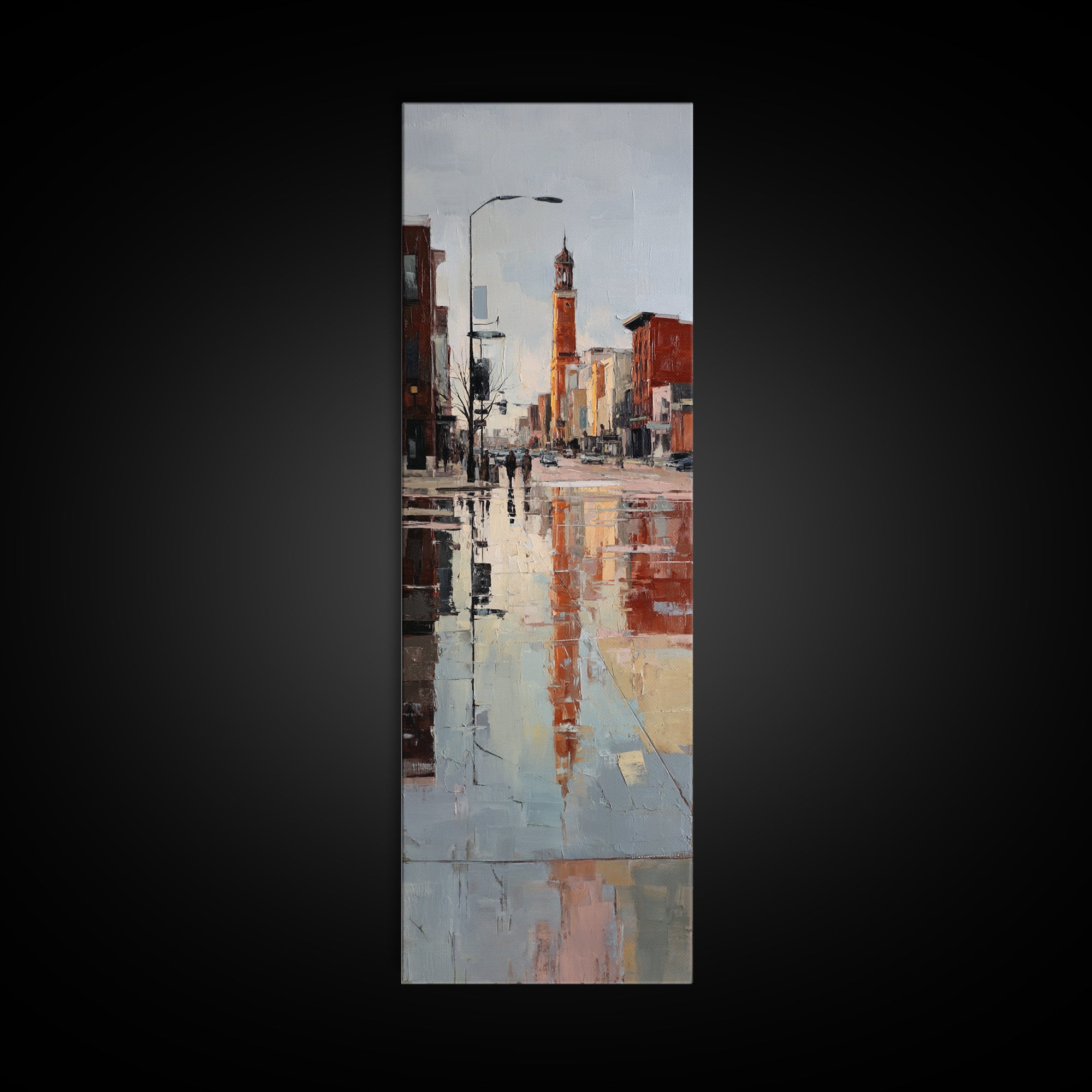 Moody City Scene Reflected Framed Canvas Print, Art, Prints Wall Art, Living Room Decor, Fine Art, Fine Art Print, ART-1x3-70