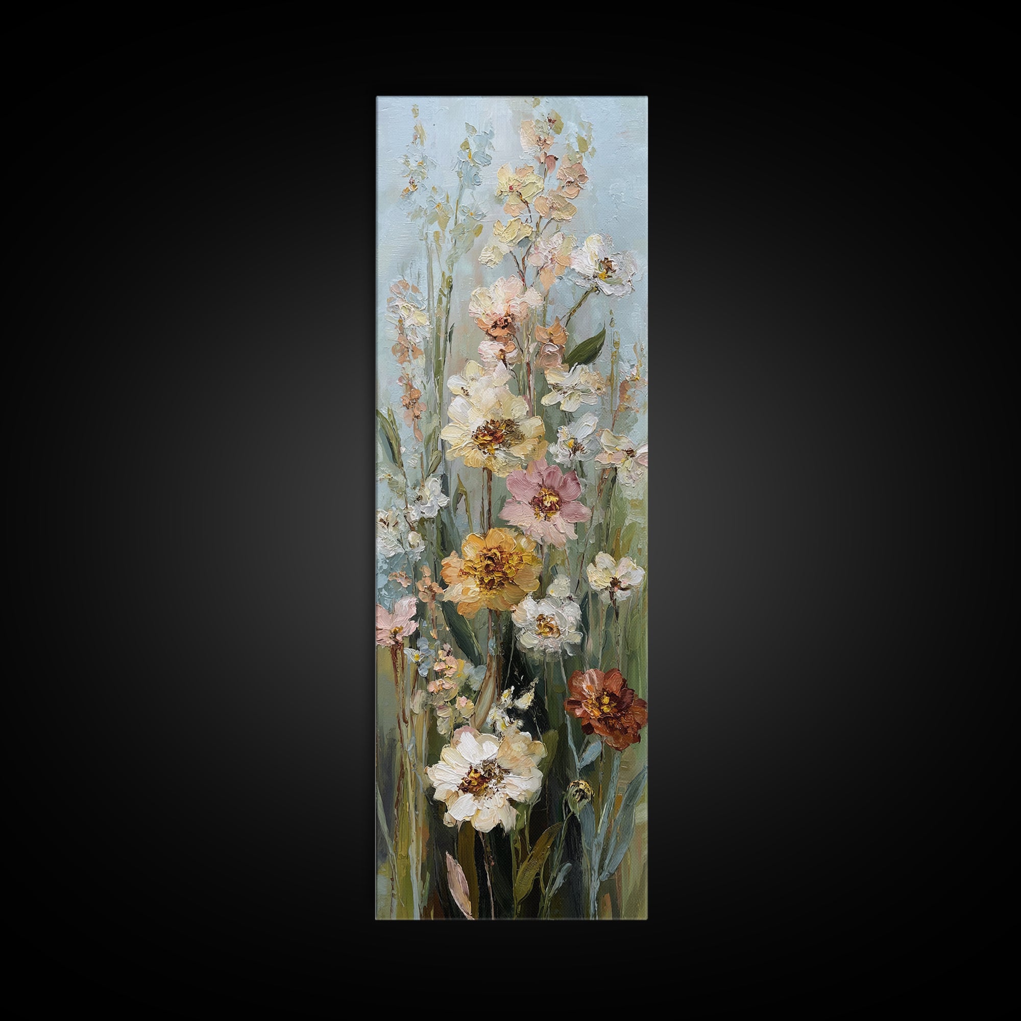Painterly Meadow with Loose Impressionist Flowers Framed Canvas Print, Art, Large Wall Art, Living Room Decor, Oil Painting, ART-1x3-75