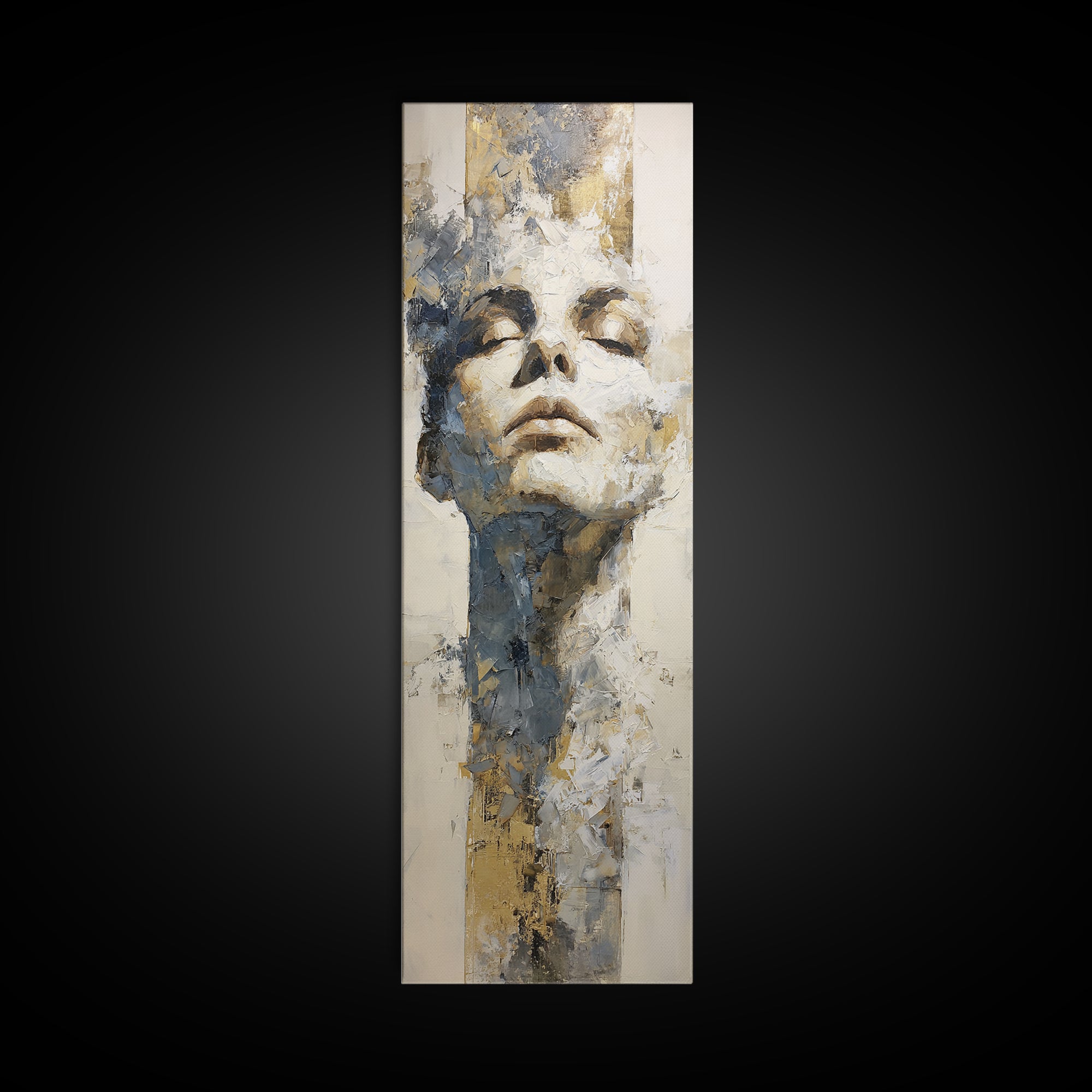 Expressive Portrait with Dramatic Light and Textured Canvas Print, Art, Metal Wall Art, Living Room Decor, Oil Painting, ART-1x3-88