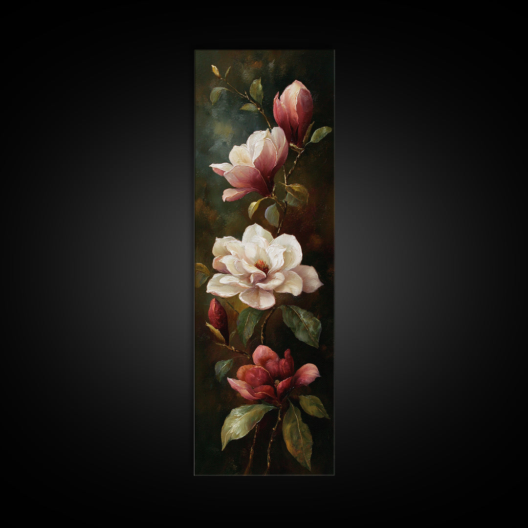 Romantic Floral Oil Painting Framed Canvas Print, Art, Art Commission, Living Room Decor, Fine Art, Black Art, ART-1x3-92