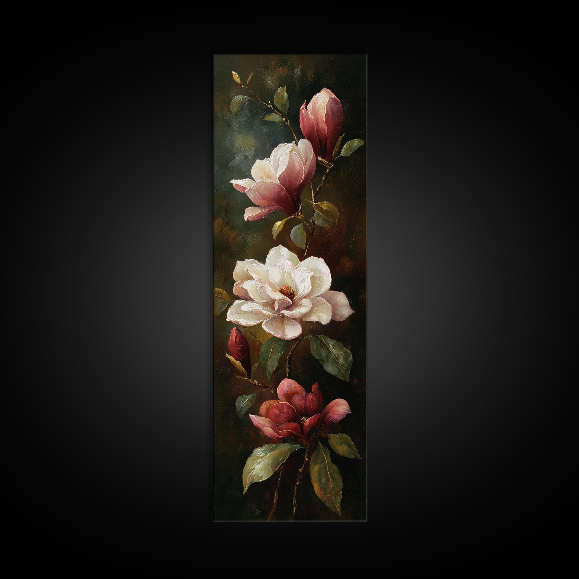 Romantic Floral Oil Painting Framed Canvas Print, Art, Art Commission, Living Room Decor, Fine Art, Black Art, ART-1x3-92