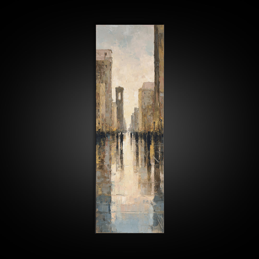 Moody City Scene Reflected Canvas Print, Art, Pink Wall Art, Living Room Decor, Fine Art, Textured Painting, ART-1x3-94