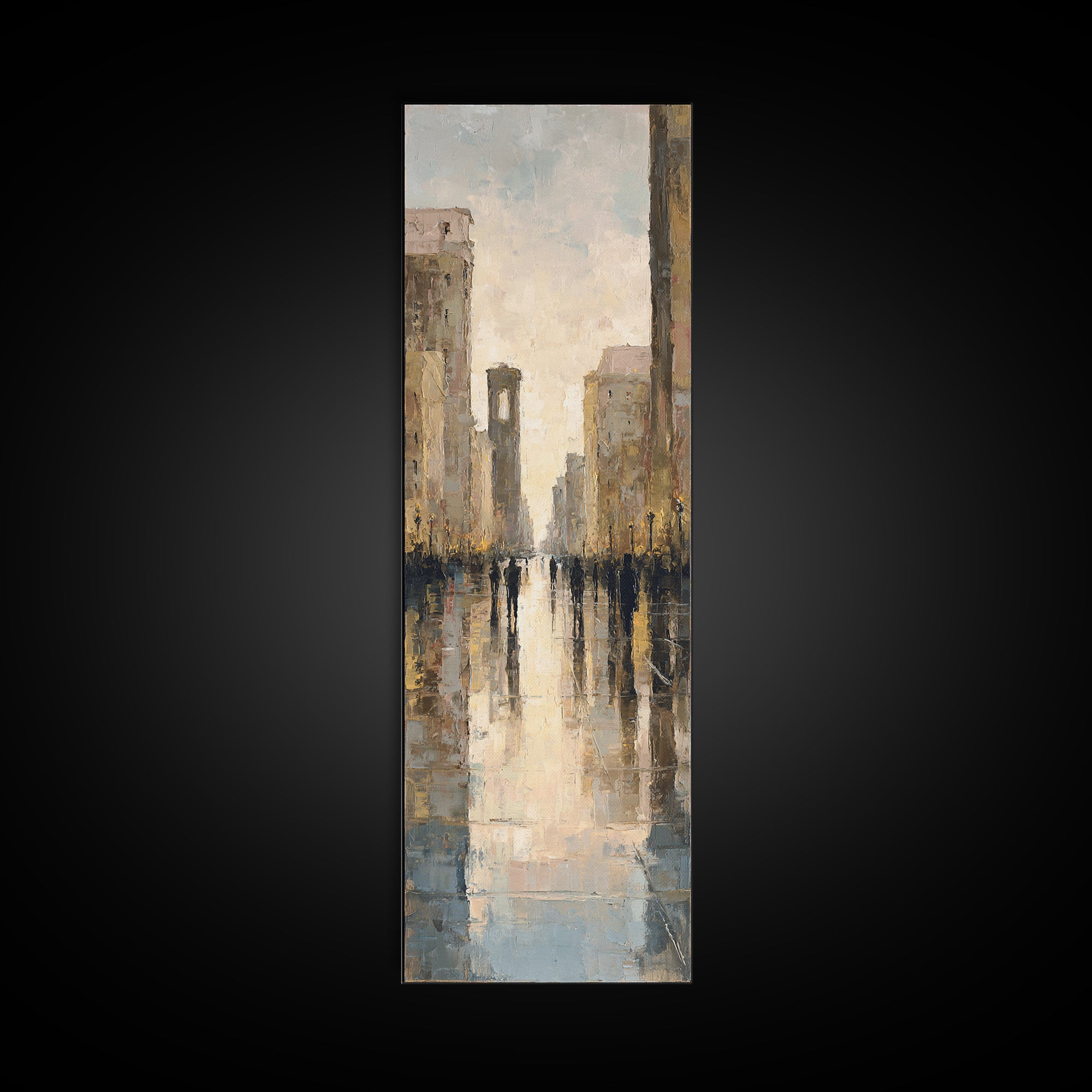 Moody City Scene Reflected Canvas Print, Art, Pink Wall Art, Living Room Decor, Fine Art, Textured Painting, ART-1x3-94