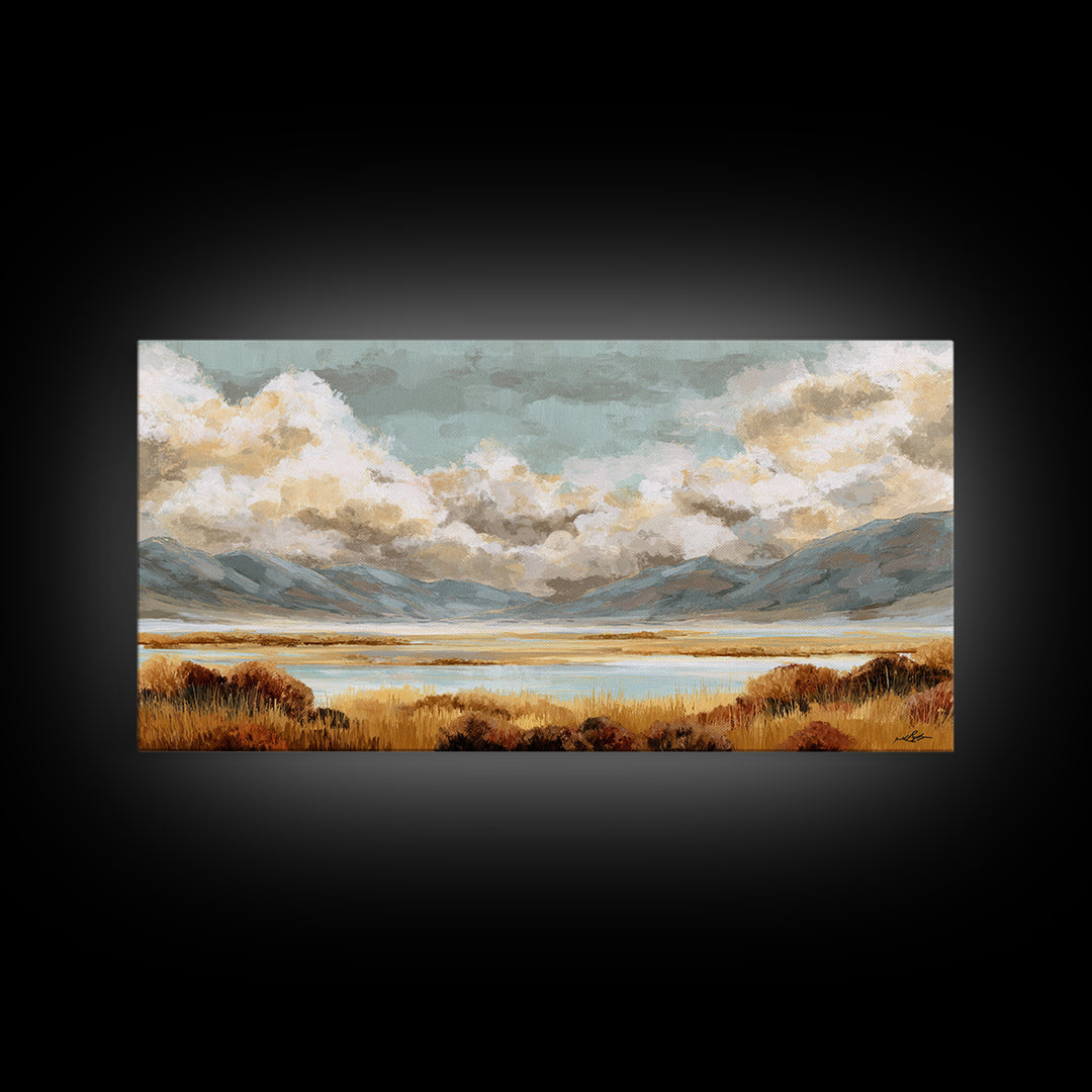 Quiet Mountain Scene Framed Canvas Print, Art, Statement Artwork, Living Room Decor, Fine Art, Digital Art, Printable Wall Art, ART-2x1-13