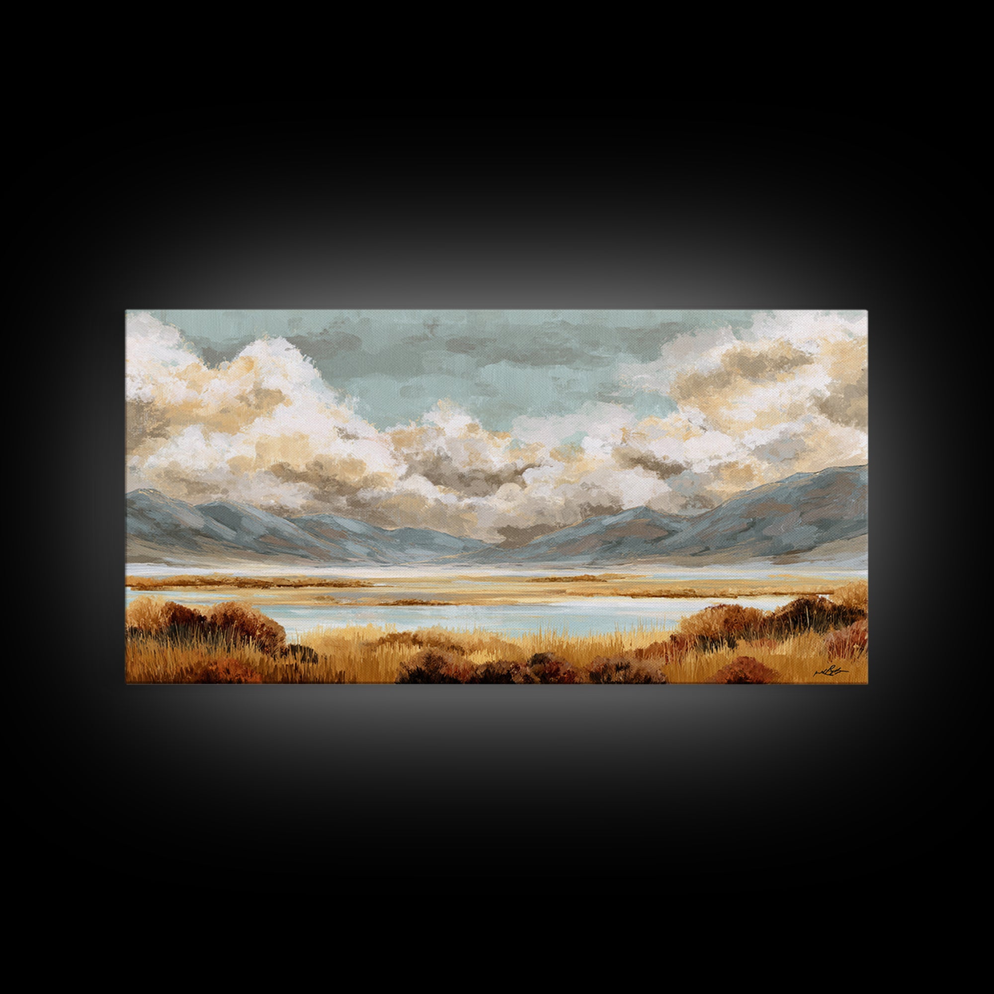 Quiet Mountain Scene Framed Canvas Print, Art, Statement Artwork, Living Room Decor, Fine Art, Digital Art, Printable Wall Art, ART-2x1-13
