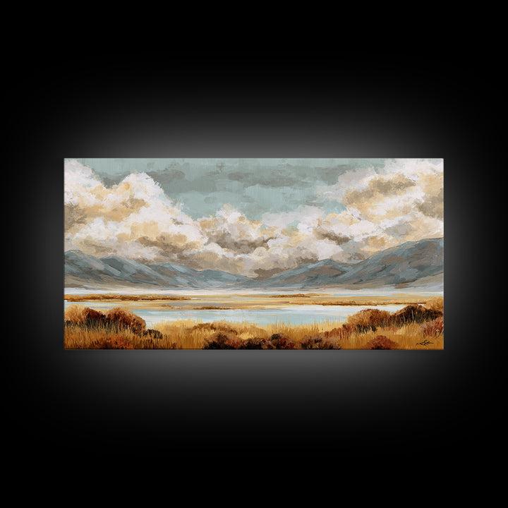 Quiet Mountain Scene Framed Canvas Print, Art, Statement Artwork, Living Room Decor, Fine Art, Digital Art, Printable Wall Art, ART-2x1-13