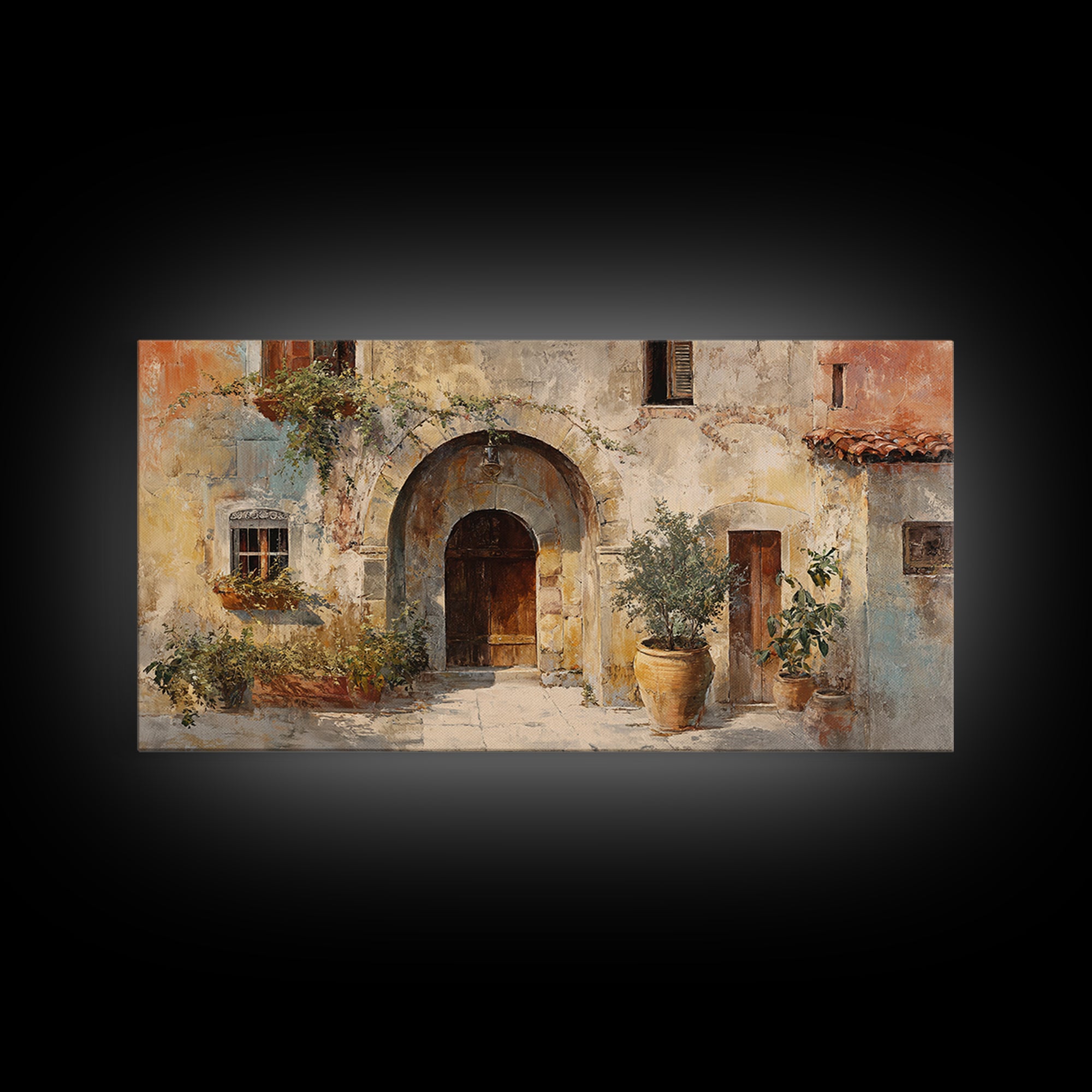 Architectural Archway in Warm Mediterranean Light Framed Canvas Print, Art, Home Decor, Living Room Decor, Fine Art, ART-2x1-18