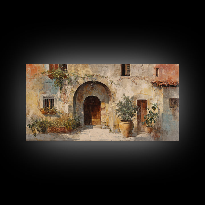 Architectural Archway in Warm Mediterranean Light Framed Canvas Print, Art, Home Decor, Living Room Decor, Fine Art, ART-2x1-18