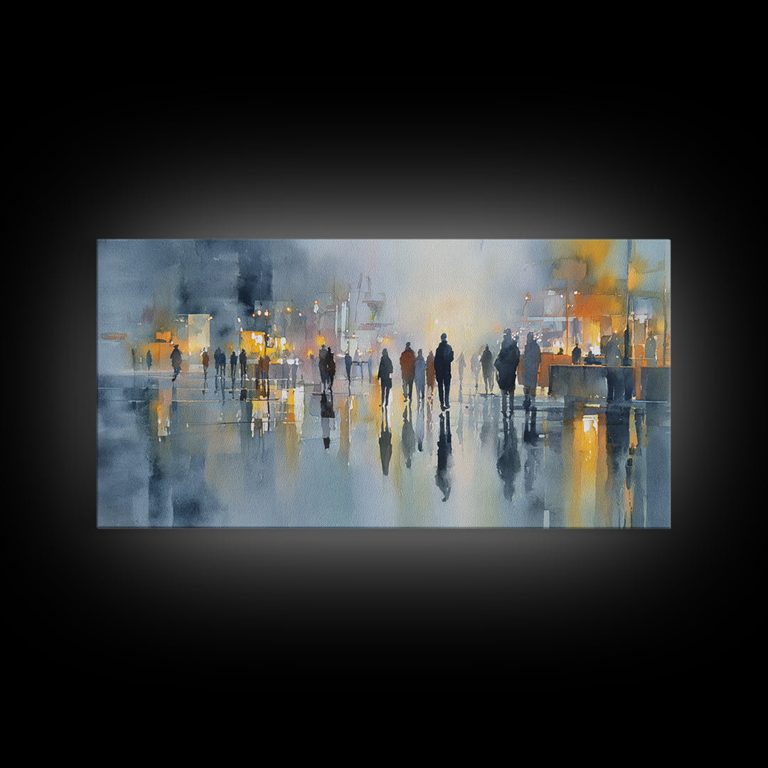 Moody City Scene Reflected Framed Canvas Print, Art, Neutral Decor, Living Room Decor, Fine Art, Art Prints, ART-2x1-30