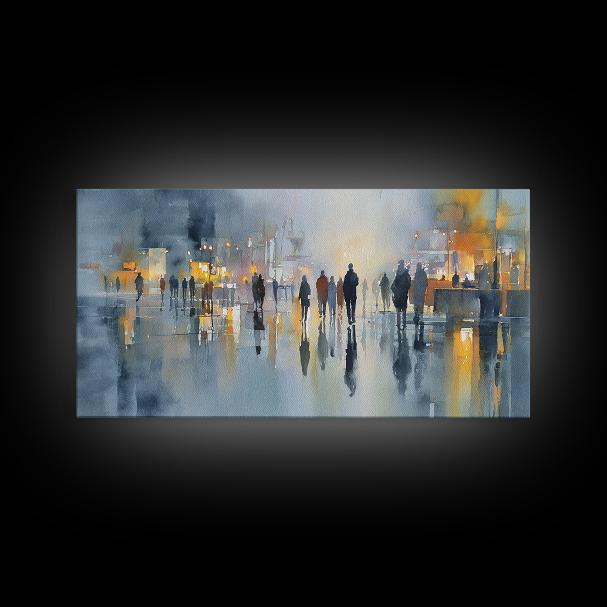 Moody City Scene Reflected Framed Canvas Print, Art, Neutral Decor, Living Room Decor, Fine Art, Art Prints, ART-2x1-30
