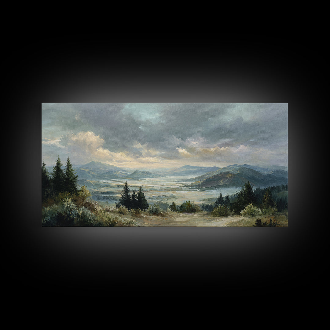 Quiet Mountain Scene Framed Canvas Print, Art, Statement Artwork, Living Room Decor, Fine Art, Digital Art, Printable Wall Art, ART-2x1-37