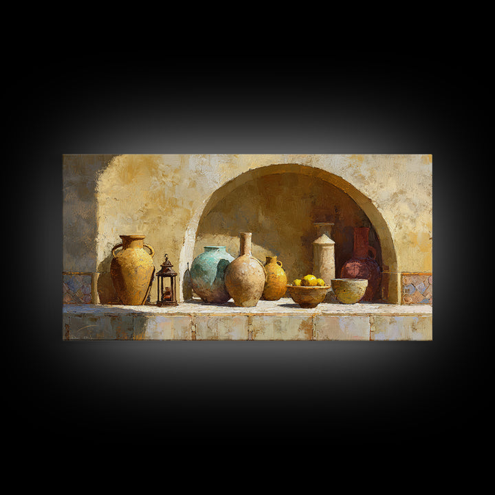 Architectural Archway in Warm Mediterranean Light Framed Canvas Print, Art, Home Decor, Living Room Decor, Fine Art, ART-2x1-42