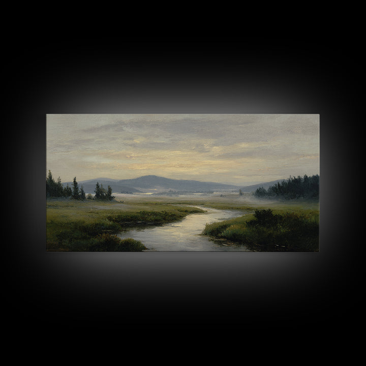 Classic Landscape with Winding River and Atmospheric Canvas Print, Art, Digital Wall Art, Living Room Decor, Fine Art, ART-2x1-47