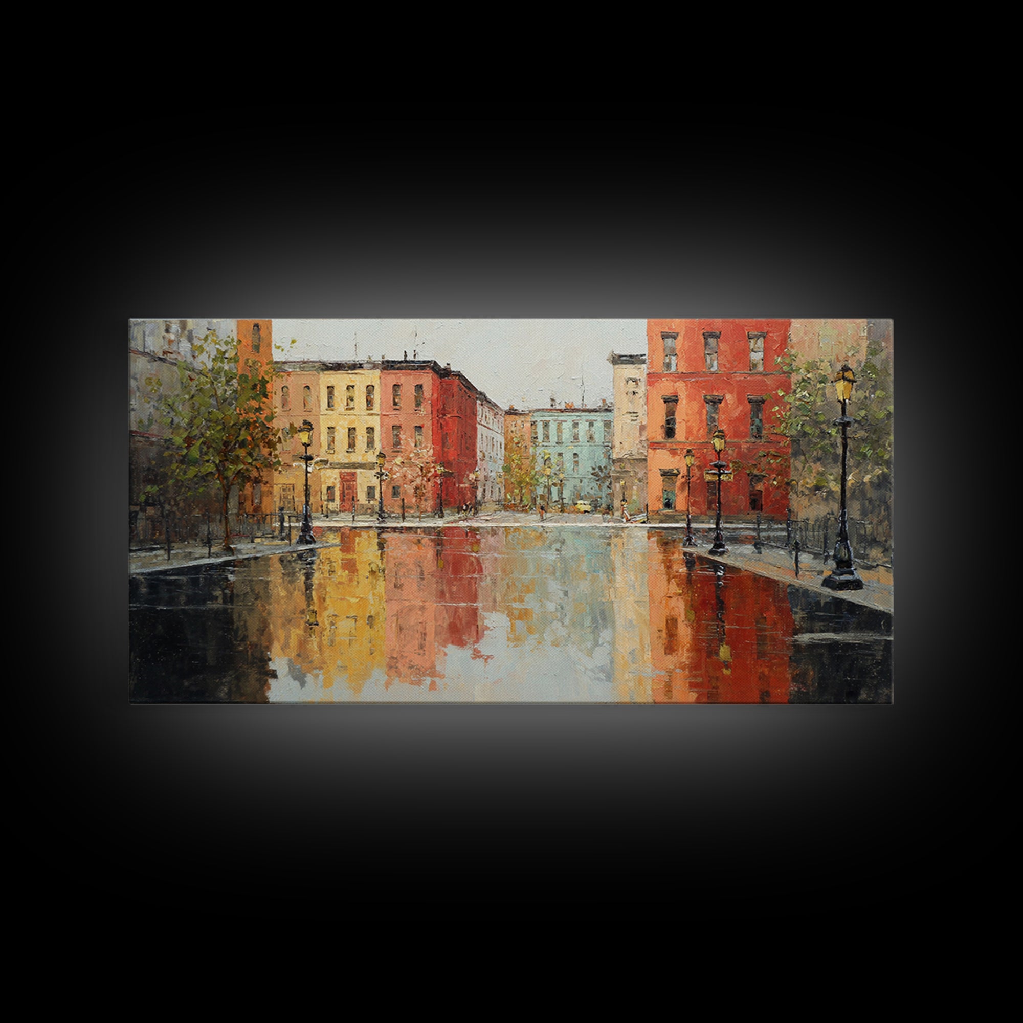 Moody City Scene Reflected Canvas Print, Art, Luxury Decor, Living Room Decor, Fine Art, Metal Wall Art, Art Commission, ART-2x1-54
