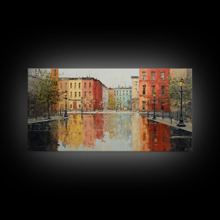 Moody City Scene Reflected Canvas Print, Art, Luxury Decor, Living Room Decor, Fine Art, Metal Wall Art, Art Commission, ART-2x1-54