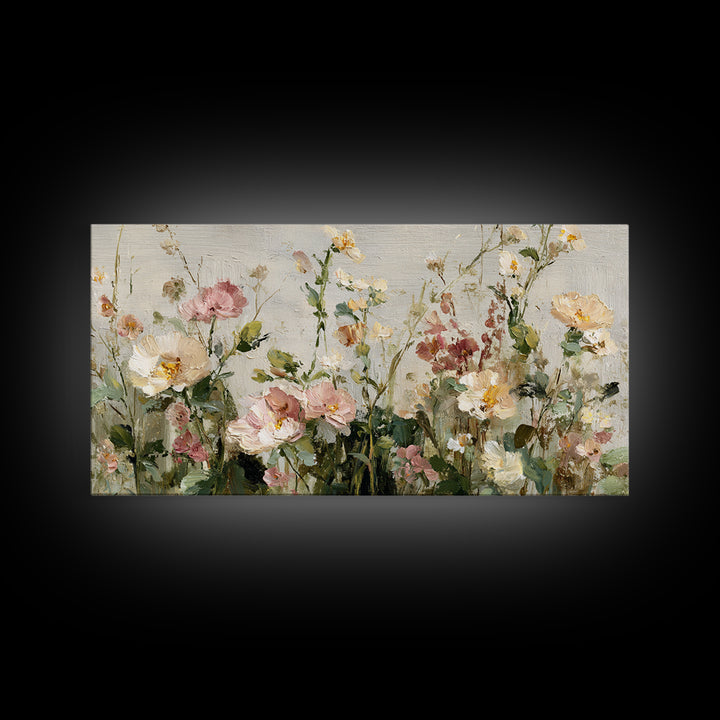 Painterly Meadow with Loose Impressionist Flowers Framed Canvas Print, Art, Canvas Art, Living Room Decor, Watercolor Art, ART-2x1-59