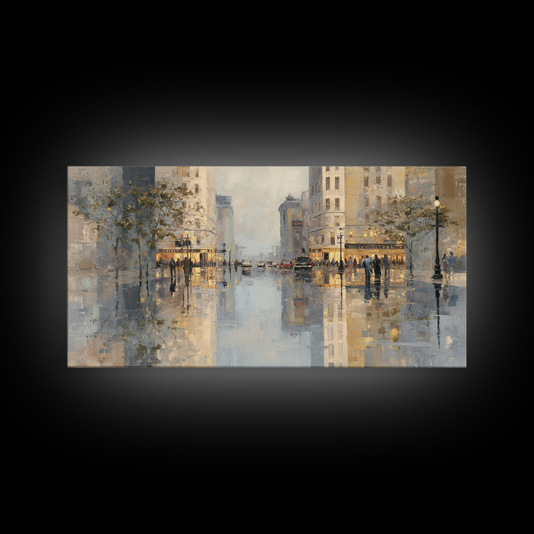 Moody City Scene Reflected Framed Canvas Print, Art, Neutral Decor, Living Room Decor, Fine Art, Art Prints, ART-2x1-6