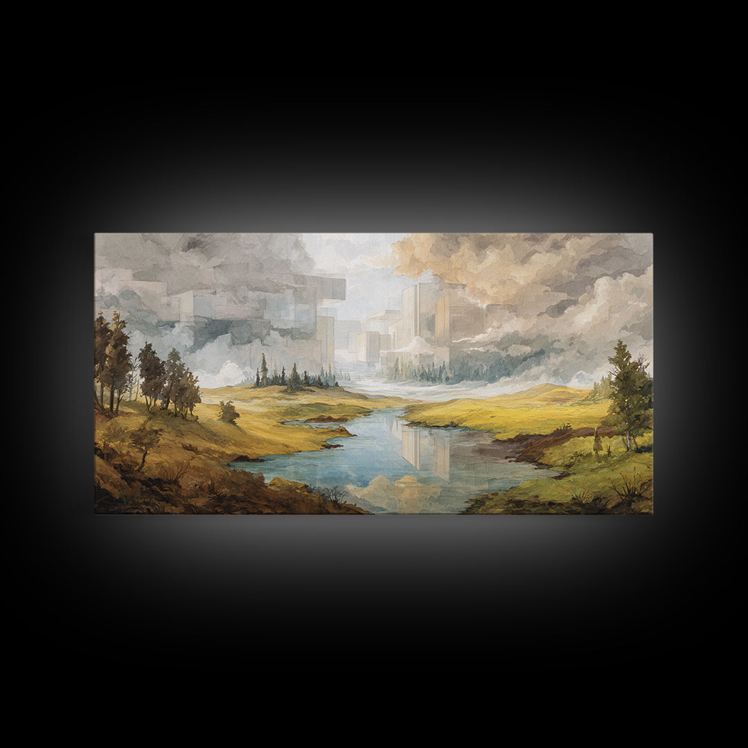 Surreal Dream Landscape Framed Canvas Print, Art, Contemporary Art, Living Room Decor, Fine Art, Art Deco, Original Art, ART-2x1-7