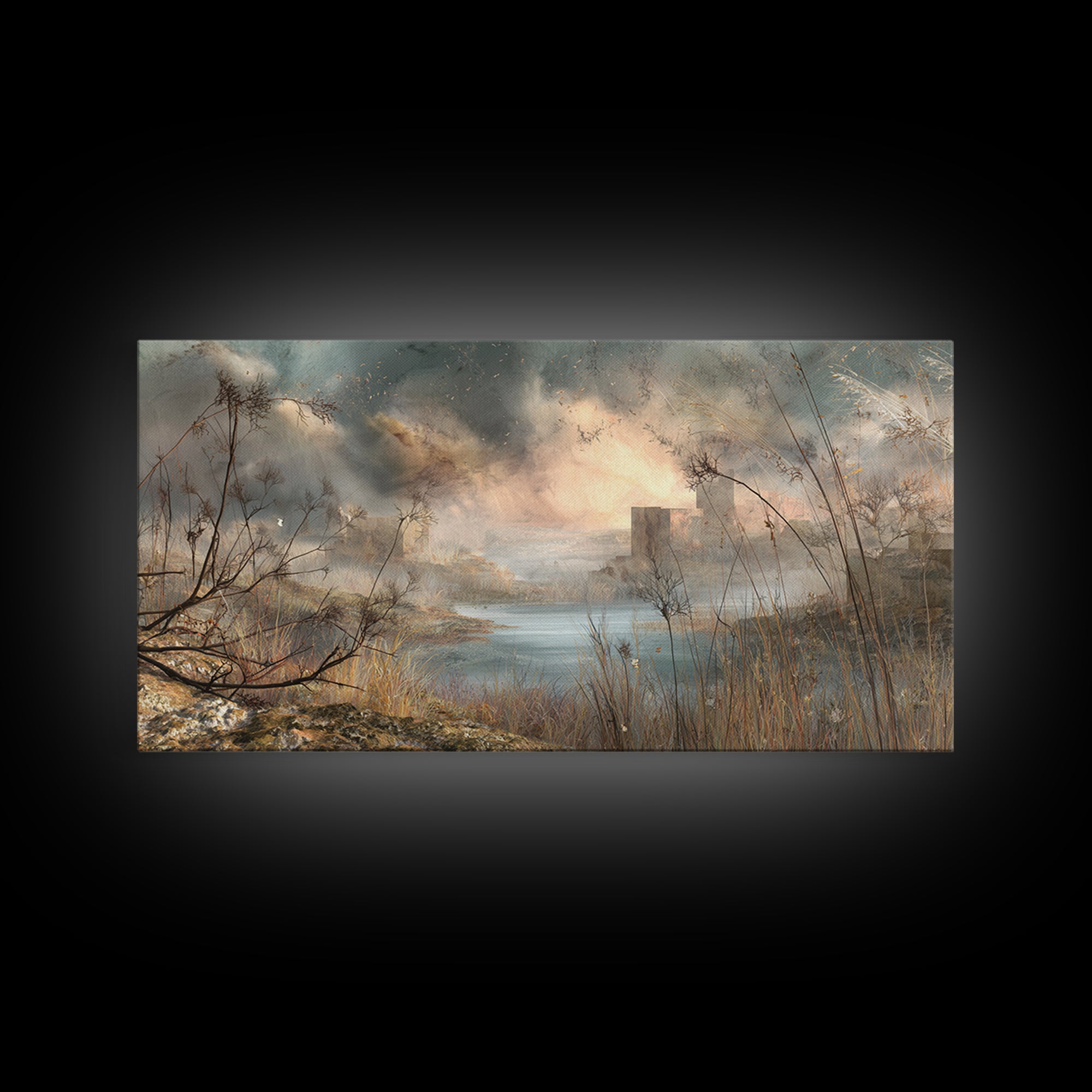 Surreal Dream Landscape Framed Canvas Print, Art, Wood Wall Art, Living Room Decor, Fine Art, Modern Decor, Fine Art Print, ART-2x1-79