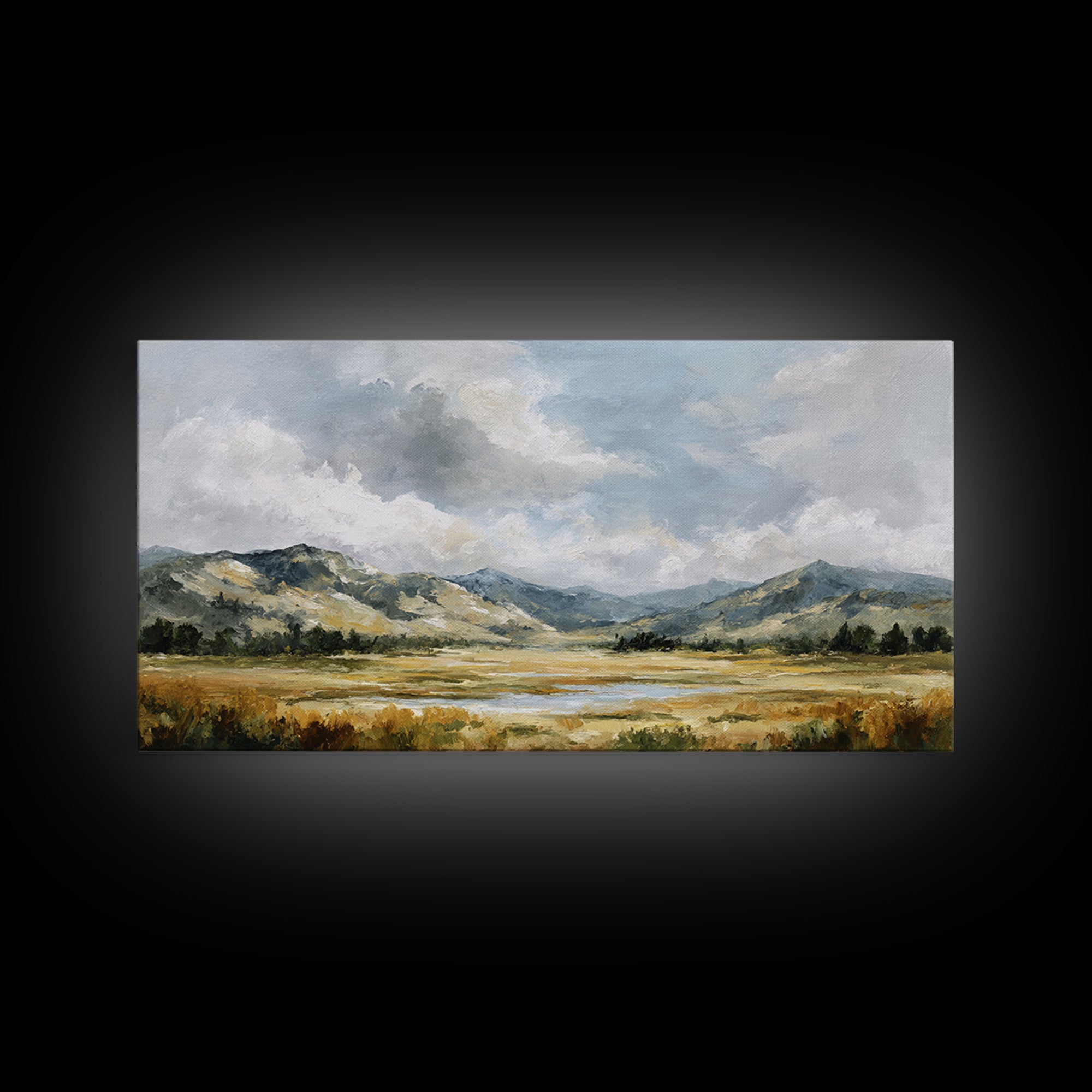 Quiet Mountain Scene Framed Canvas Print, Art, Art Print, Living Room Decor, Fine Art, Canvas Wall Art, Abstract Art, ART-2x1-85