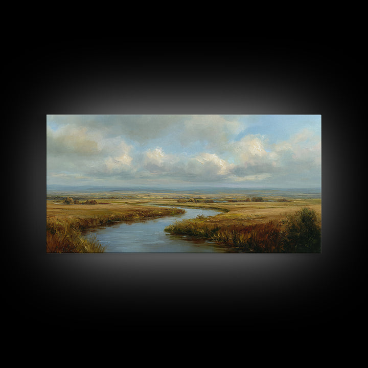 Classic Landscape with Winding River and Atmospheric Canvas Print, Art, Abstract Wall Art, Living Room Decor, ART-2x1-95