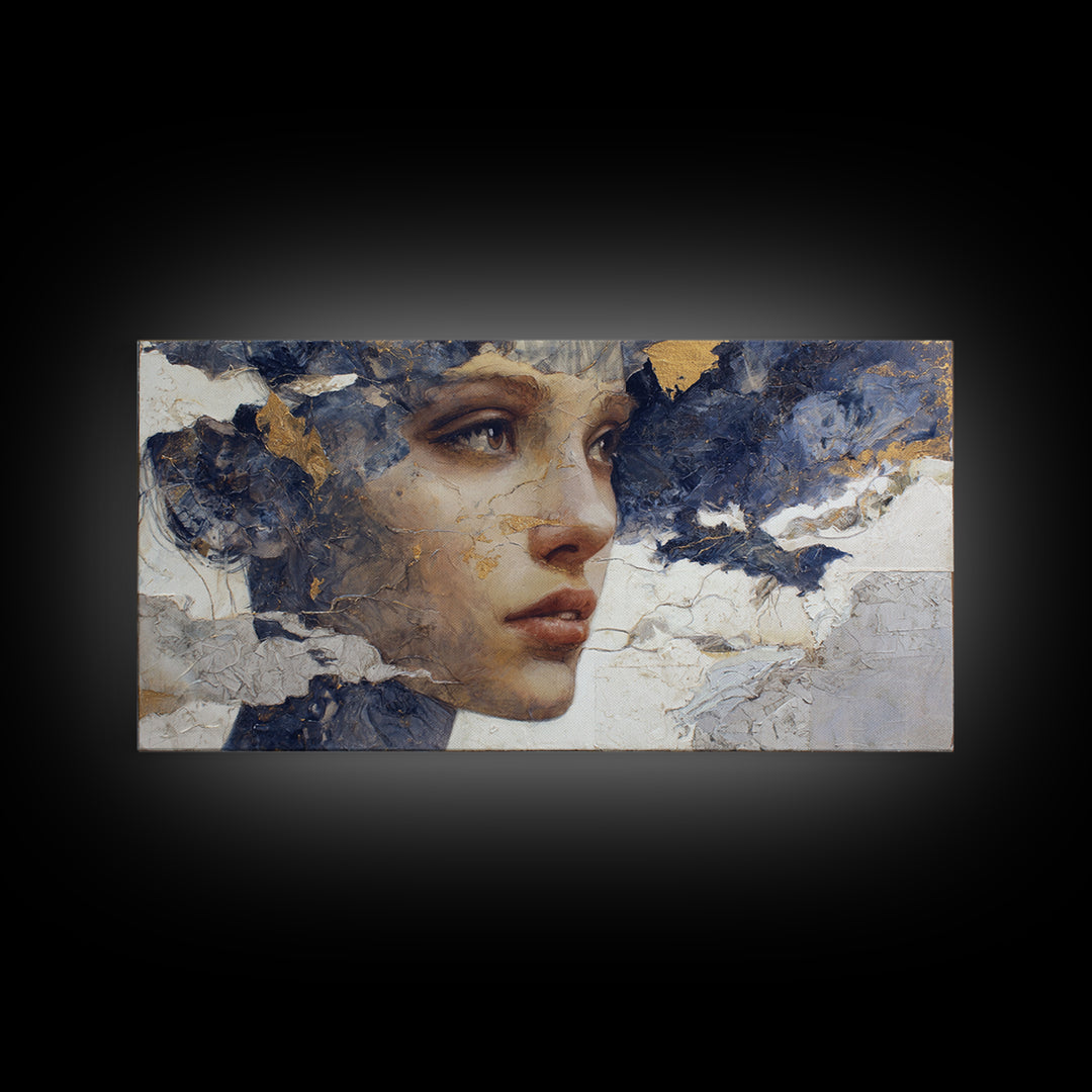 Expressive Portrait with Dramatic Light and Textured Framed Canvas Print, Art, Textured Wall Art, Living Room Decor, Fine Art, ART-2x1-96