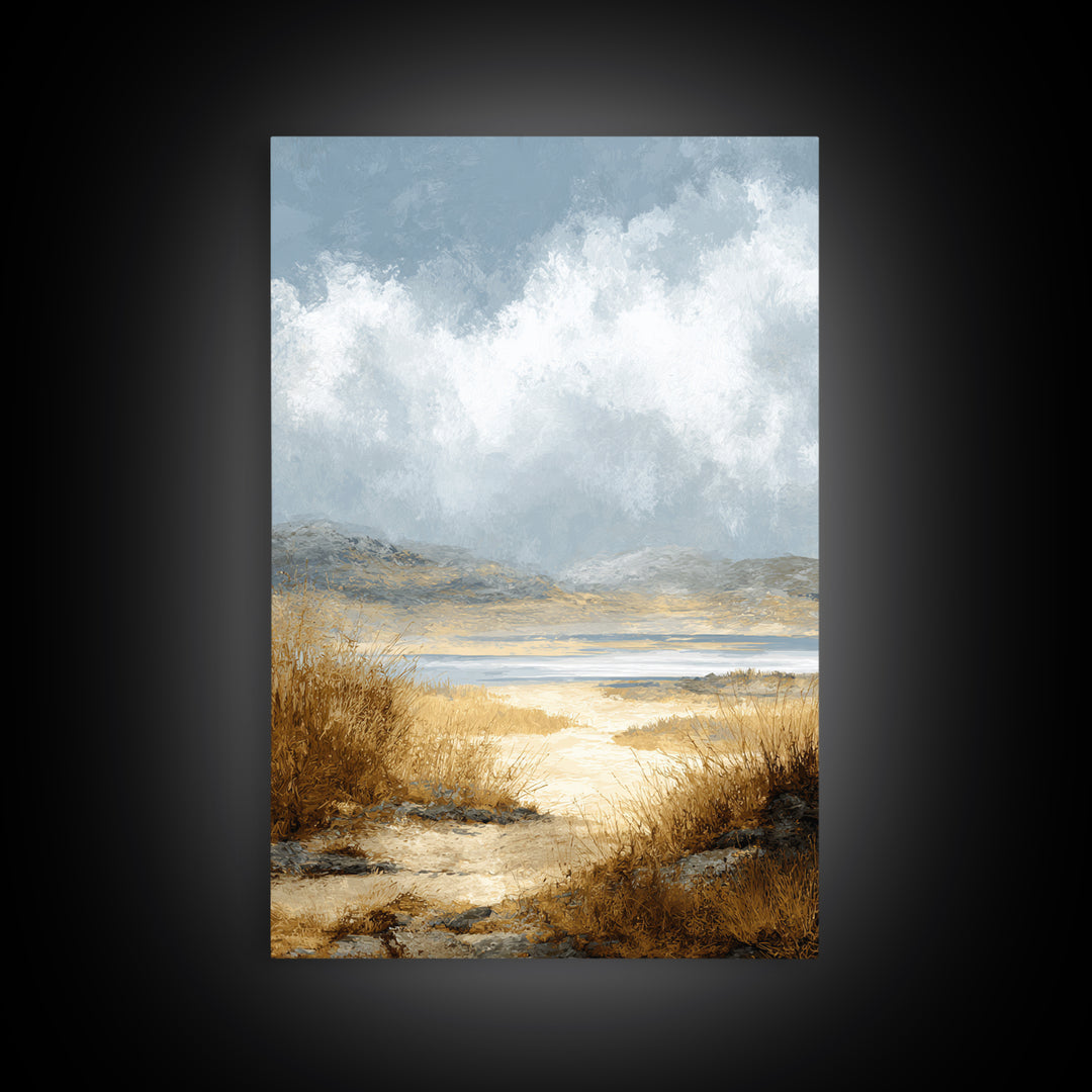 Quiet Mountain Scene Framed Canvas Print, Art, Boho Decor, Living Room Decor, Oil Painting, Printable Wall Art, ART-2x3-1