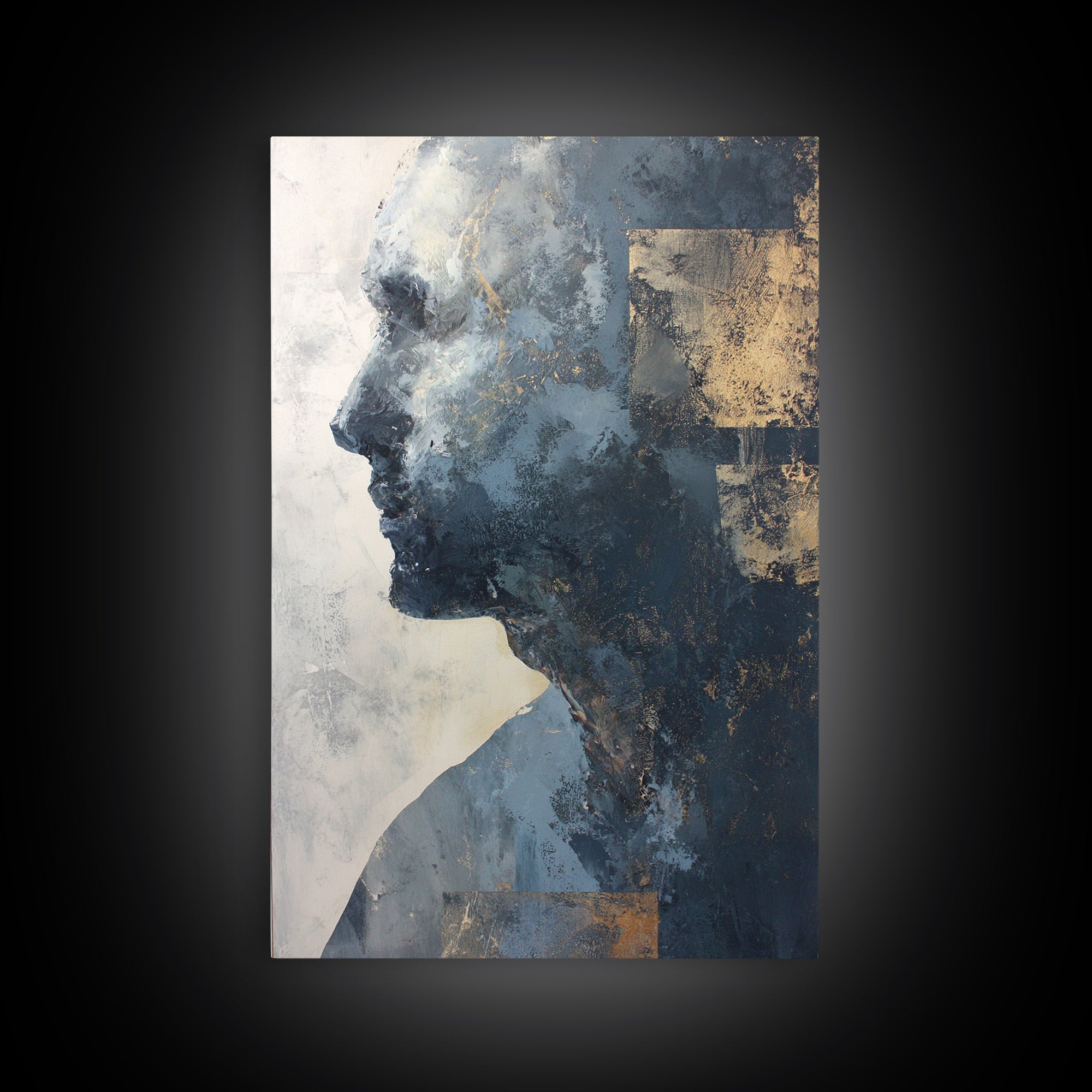 Expressive Portrait with Dramatic Light and Textured Framed Canvas Print, Art, Modern Decor, Living Room Decor, Fine Art, ART-2x3-12