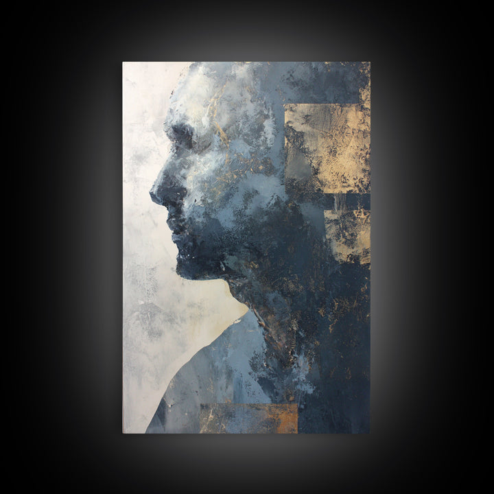 Expressive Portrait with Dramatic Light and Textured Framed Canvas Print, Art, Modern Decor, Living Room Decor, Fine Art, ART-2x3-12