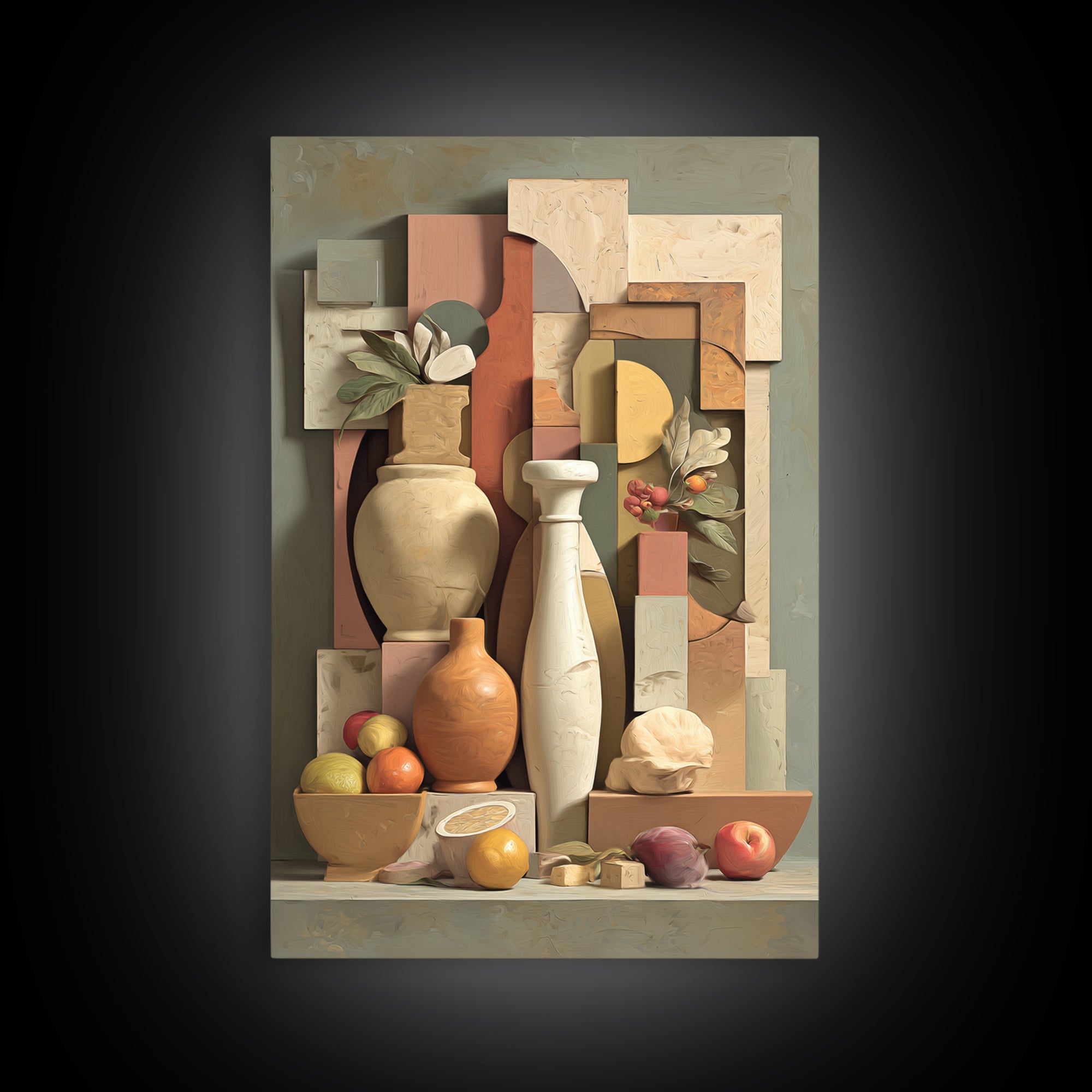 Modern Sculptural Shapes Rendered as Painted Forms Canvas Print, Art, Neutral Decor, Living Room Decor, Abstract Art, ART-2x3-14