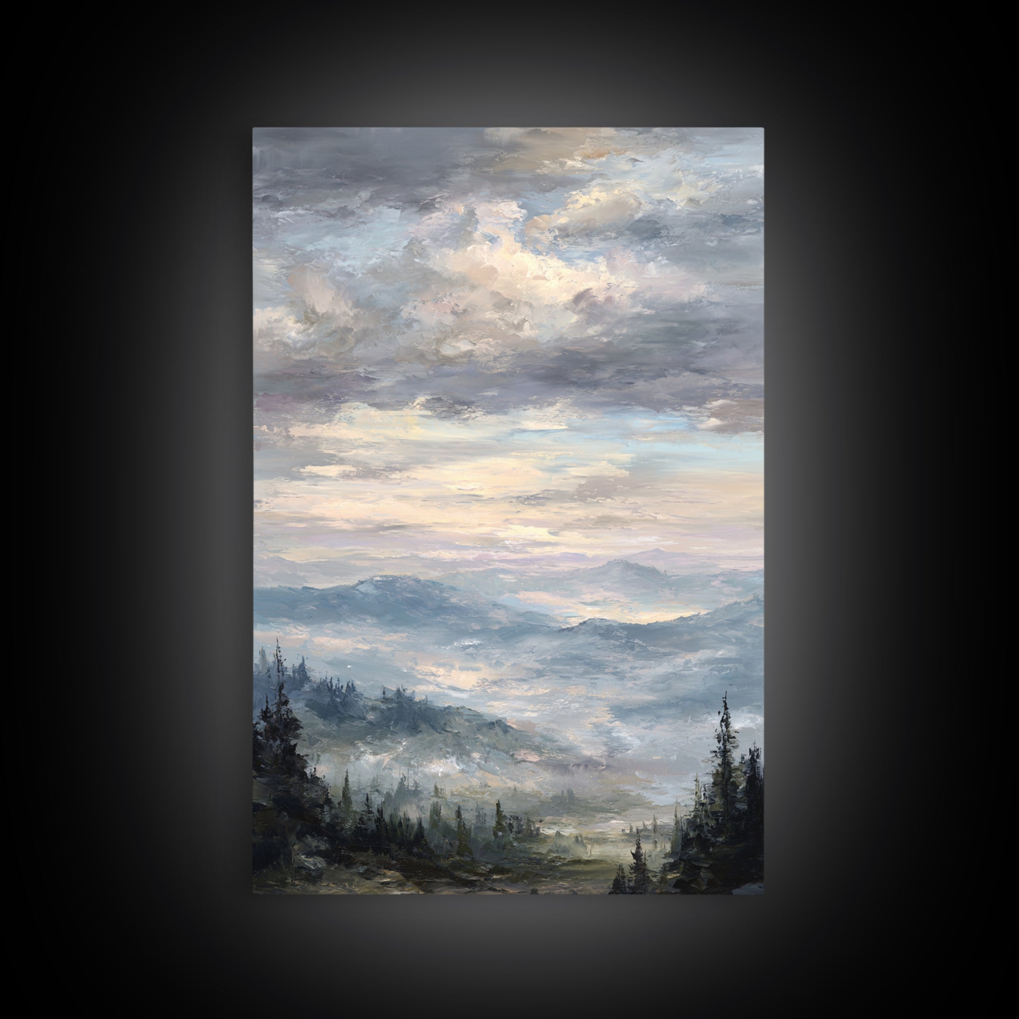 Quiet Mountain Scene Framed Canvas Print, Art, Boho Decor, Living Room Decor, Oil Painting, Printable Wall Art, ART-2x3-25