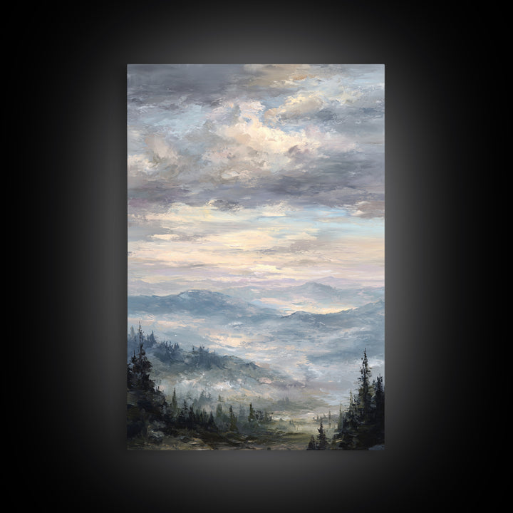 Quiet Mountain Scene Framed Canvas Print, Art, Boho Decor, Living Room Decor, Oil Painting, Printable Wall Art, ART-2x3-25