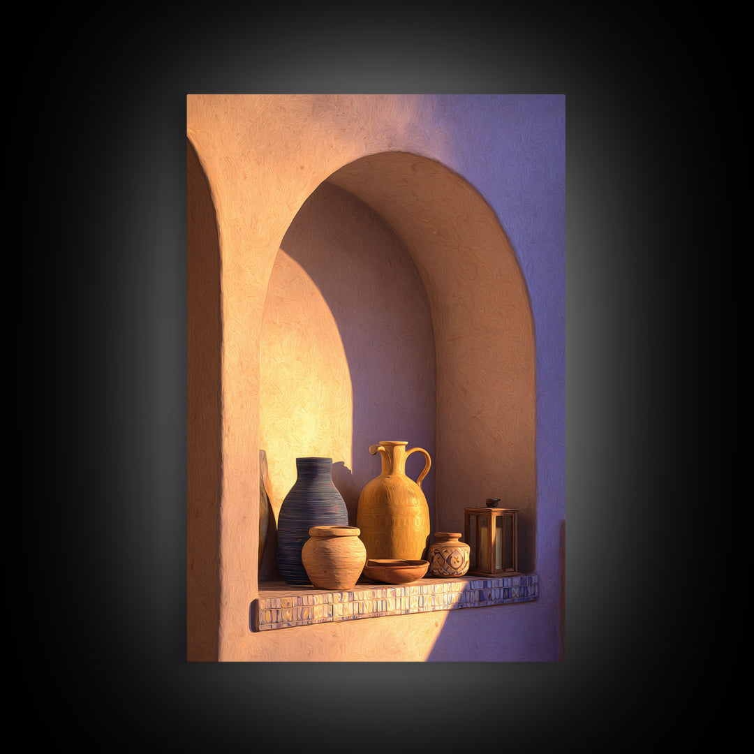 Architectural Archway in Warm Mediterranean Light Framed Canvas Print, Art, Gallery Decor, Living Room Decor, Fine Art, ART-2x3-30