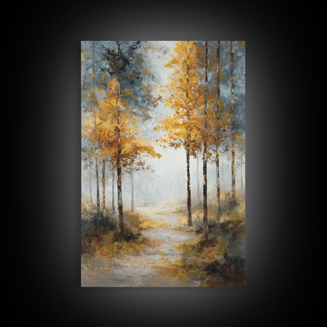 Woodland Path with Golden Autumn Atmosphere Canvas Print, Art, Printable Art, Living Room Decor, Fine Art, Statement Artwork, ART-2x3-31