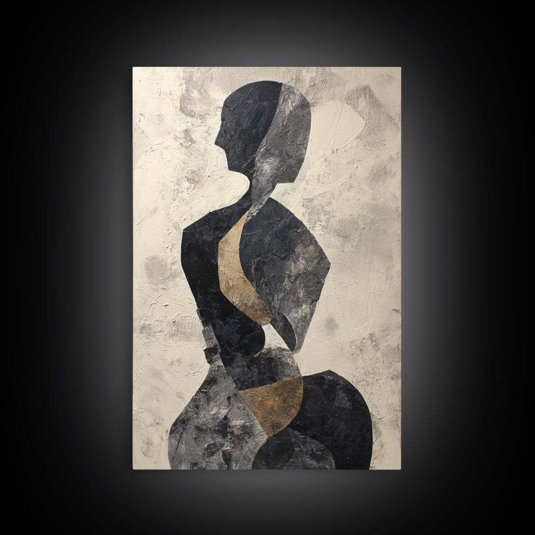Simple Monochrome Figure Study Framed Canvas Print, Art, Black Art, Living Room Decor, Fine Art, Wall Decor, ART-2x3-44