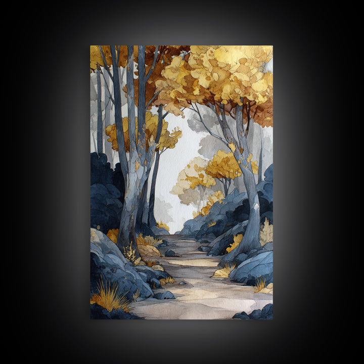 Woodland Path with Golden Autumn Atmosphere Framed Canvas Print, Art, Horizontal Wall Art, Living Room Decor, Fine Art, ART-2x3-55