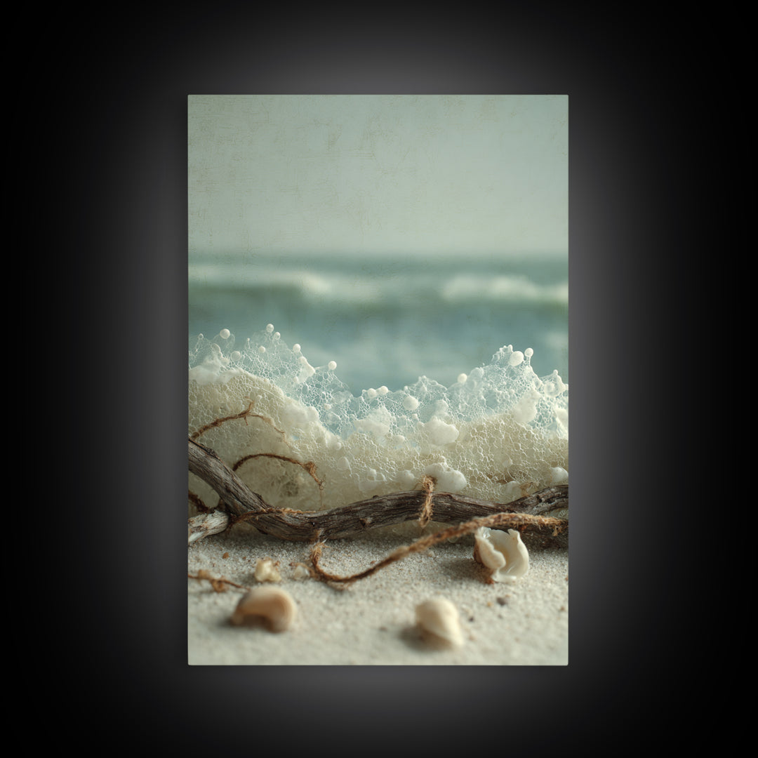 Dramatic Seascape with Foam and Storm Clouds Framed Canvas Print, Art, Prints Wall Art, Living Room Decor, Abstract Art, ART-2x3-56