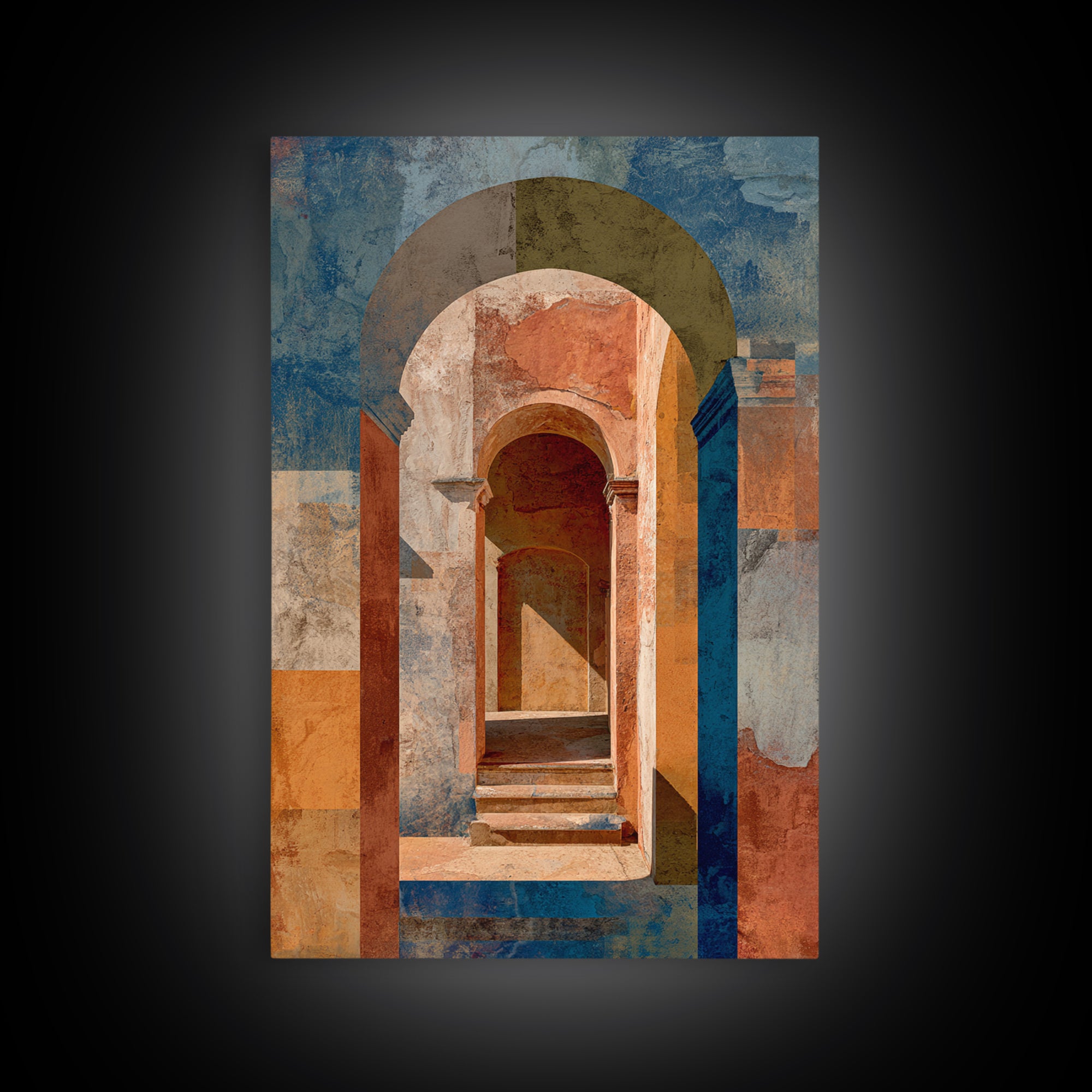 Architectural Archway in Warm Mediterranean Light Framed Canvas Print, Art, Gallery Decor, Living Room Decor, Fine Art, ART-2x3-6