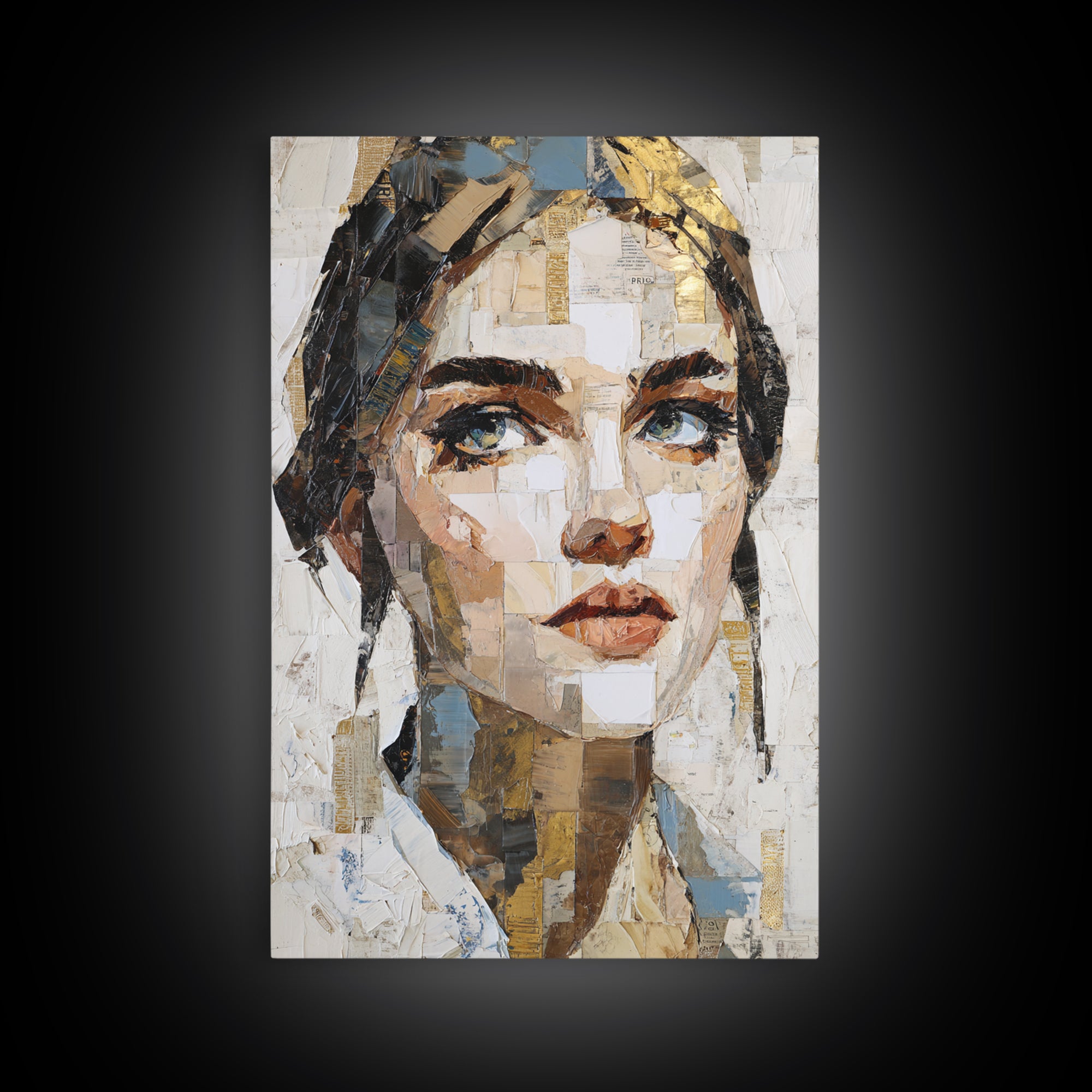 Expressive Portrait with Dramatic Light and Textured Framed Canvas Print, Art, Fine Art Print, Living Room Decor, Oil Painting, ART-2x3-60