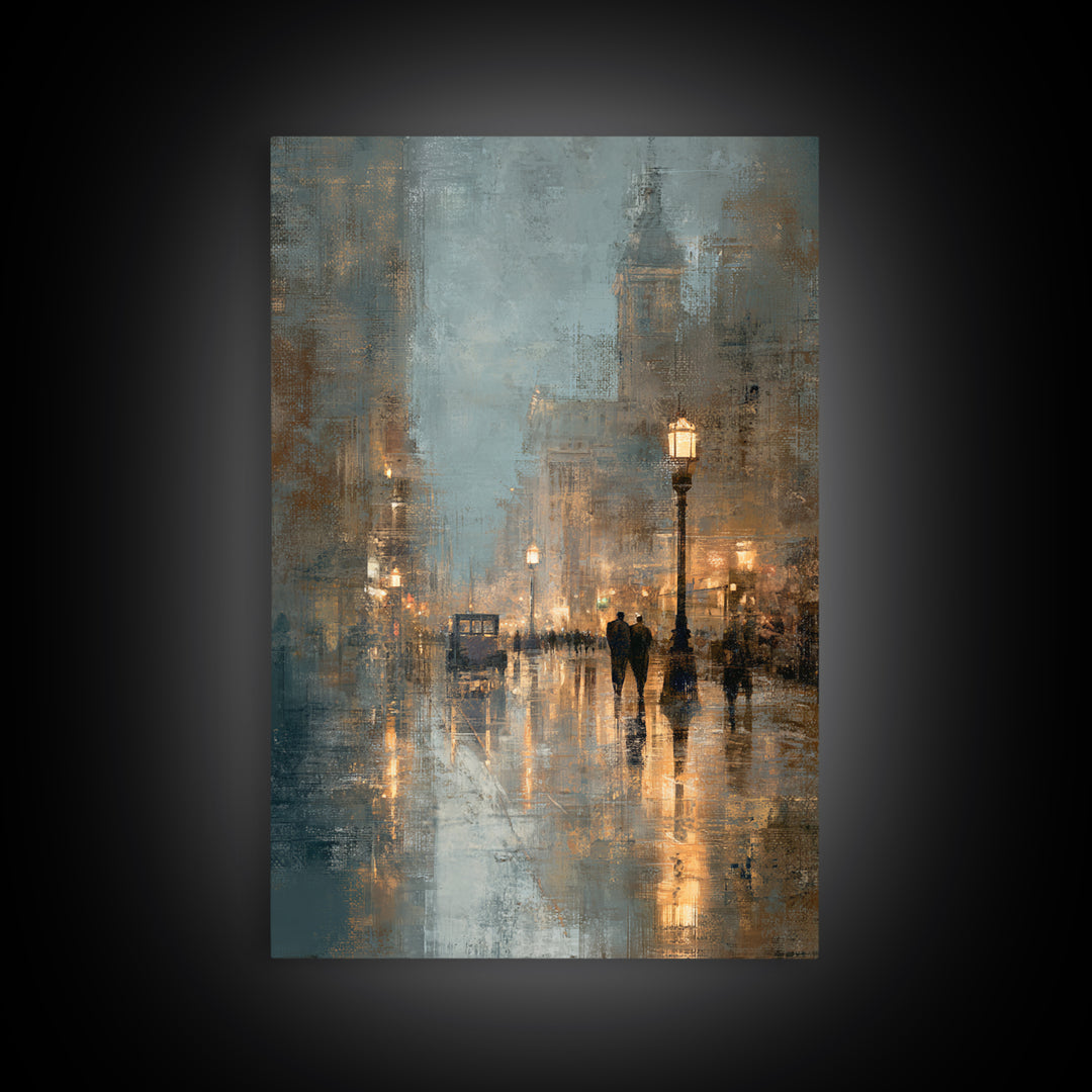 Moody City Scene Reflected Canvas Print, Art, Room Decor, Living Room Decor, Oil Painting, Art Commission, Digital Wall Art, ART-2x3-66