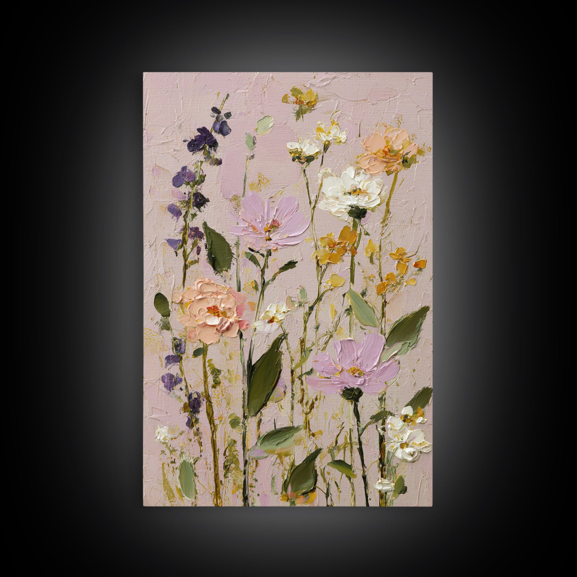 Painterly Meadow with Loose Impressionist Flowers Canvas Print, Art, Luxury Decor, Living Room Decor, Oil Painting, ART-2x3-71