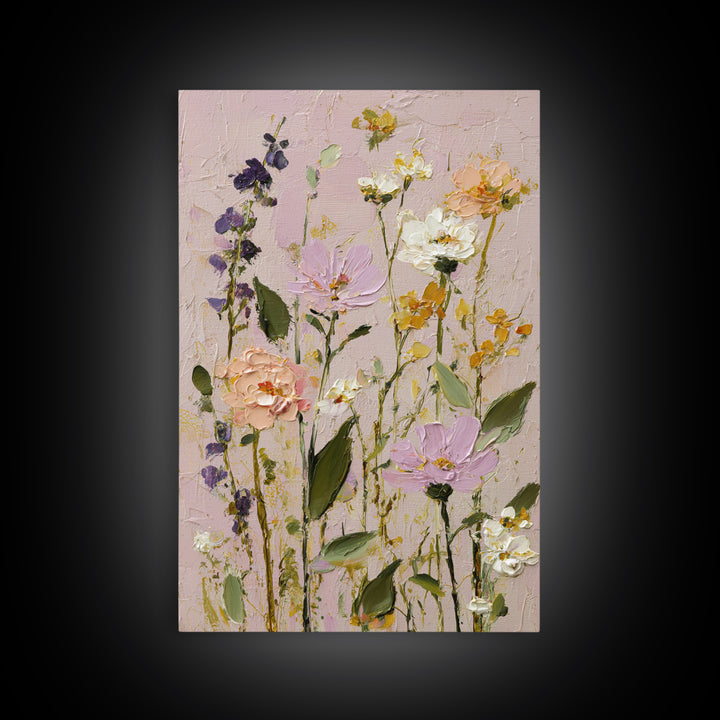 Painterly Meadow with Loose Impressionist Flowers Canvas Print, Art, Luxury Decor, Living Room Decor, Oil Painting, ART-2x3-71